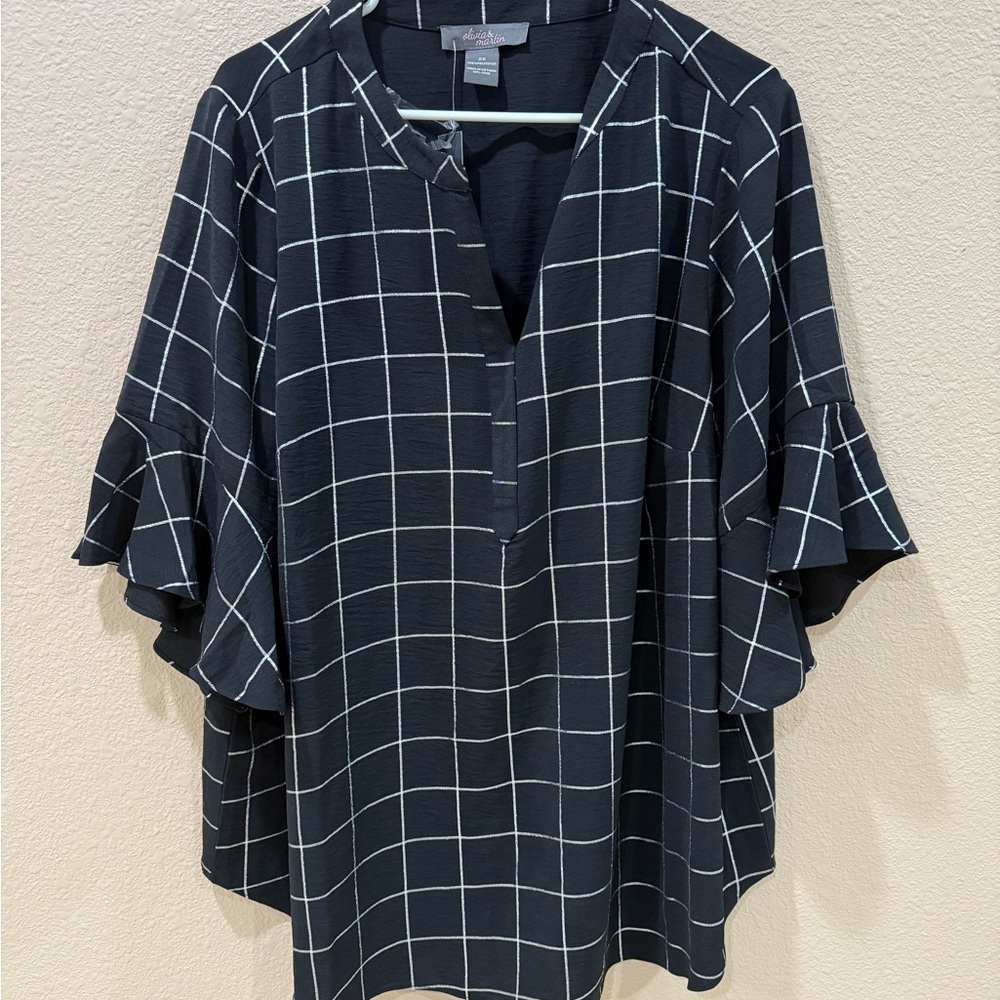 2X Black and White Checkered Women's Top NEW - Picture 1 of 1